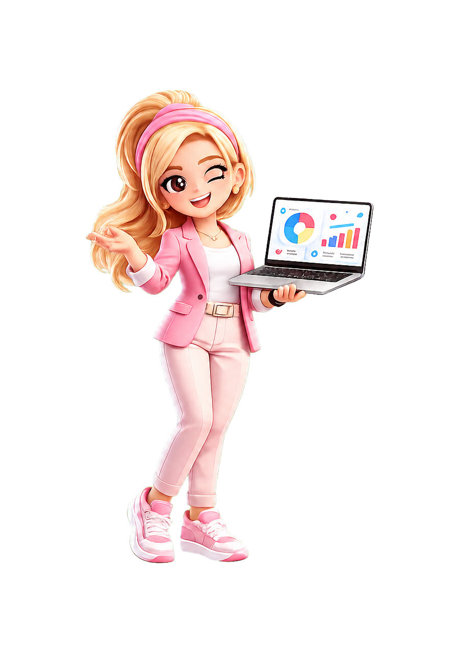 Brand operator presenting campaign analytics on a laptop